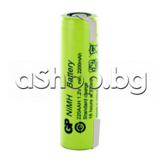 R6/АА,1.2V/2200mAh,NI-MH акумулаторна батерия d14.5x49.5mm без конт.пъпки с изводи за пакет,GP NIMH 220AAH