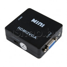 Преходник-Видеоконвертор от HDMI - женско към VGA - женско кк-т с кабел micro USB за захранване и3.5mm букса стерео жак DC 5V,HW-2109