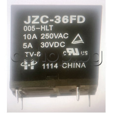 Реле електромагнитно,JZC-серия 5VDC/100om,250VAC/10A,1-КГ(НО)SPST-NO,за печ.монт.9.5x23.8x24Hmm,4-изв.,Hongfa JZC-36FD-005-HLT