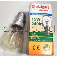 15W/240VAC, Лампа за фурна на готварска печка с цокъл-Е14 за 300°C,240lm,2700K, d22x48mm,ELS 15W-300°C,DeLight