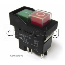 Ключ-бутон за панел 120VAC/16A, Off-On,46x22x55 мм, 5-изв.x6.35mm ,DPST,черен с 2-независими секции ,червен-зелен бутон ,E-Switch KJD17-22212-112