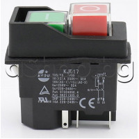 Ключ-бутон за панел 250VAC/16A, Off-On,46x22x55 мм, 5-изв.x6.35mm ,DPST,черен с 2-независими секции ,червен-зелен бутон ,E-Switch KJD17-22312-112