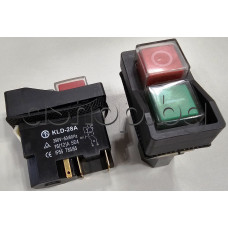Ключ-бутон за панел 250VAC/16A, Off-On,46x22x55 мм, 5-изв.x6.35mm ,DPST,черен с 2-независими секции ,червен-зелен бутон ,E-Switch KLD-28A