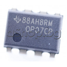 OP-IC, Low Offset, single,High precision,0°..+85°C,±3..18V/6..36VDC,Vu-112dB, 8-DIP ,Texas Instruments OP07CP