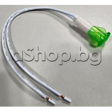 Сигнална глим-лампа  с кабели 160mm,d10x33mm за монтаж на панел за отвор d10mm с зелена капачка,универсално приложение