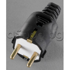 Щепсел тип шуко 250VAC/16A,2P+E черен пластмасов гумиран с предпазител за кабел,Todi ,model:6010