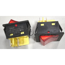 Захранващ ключ 250VAC/30A, Двоен-2P,22/25x27/30xХ30мм,с 4 извода 2x2 - 6.35мм,червен бутон светещ ,I/O ,Filn FL3-KCD4