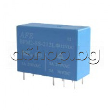 Реле-електромагнитно DC12V/270om,240VAC/30VDC- 5A,H21x29x13mm,2-КГ(НО/НЗ)-DPDT,8-извода растер-7.5мм, AFE Relays BPM2-SS-212L