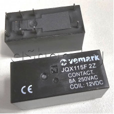 Реле-електромагнитно  DC12V/360om,240VAC/8A,29x12.7xH15.7mm,1-КГ/DPDT (НО/НЗ),8-извода растер-5.0мм,Hongfa/Vemark JQX-115F-012-2Z
