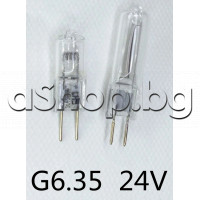 Халогенна крушка 24VDC/75W,с цокъл GY6.35/G6.35 ,d10x28/38mm,топло бяла 1380lm ,China G6.35 24V 75W