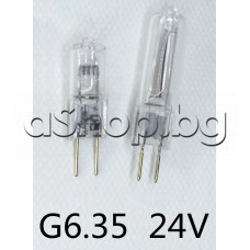 Халогенна крушка 24VDC/75W,с цокъл GY6.35/G6.35 ,d10x28/38mm,топло бяла 1380lm ,China G6.35 24V 75W