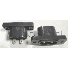 Мъжки букса захранваща AC,250VAC/2.5A, 2P мъжка, панелна (IEC60320 C8) за запояване,на дребни уреди и касетофони
