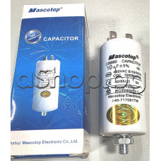 10.0uF/450VAC,Работен кондензатор ±5%,-40..+85°C, тип CBB60,закрепване с гайка,изводи клеми 4x6.35mm,d35x70/96mm,Mascotop