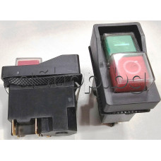 Ключ-бутон за панел 250VAC/16A, Off-On,46x22x55 мм, 5-изв.x6.35mm ,DPST,черен с 2-независими секции ,червен-зелен бутон ,E-Switch KLD-28/KLD-28A