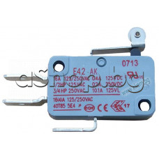 Микроключ с лост-15мм  и ролка Toneluck, E43AK ,16(4)А/250VAC,НО/NЗ,SPST ,AMP=3x6.35мм за кафемашини и др.малки елуреди