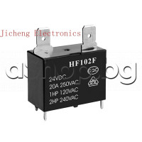 Реле електромагнитно мощно DC5V/28om,250VAC/20A,31x16x24mm,1-КГ(НО)/SPST-NO ,4+2-извода x 6.35mm ,Hongfa Relays HF102F ,T-5VDC