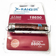 Li-ion акумулаторна батерия за фенерче 4.2V/8.8Ah/9.6Wh,с пъпки d18.5x65/67,4mm,X-Raigdi 18650,8800mAh,4.2V