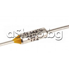 Термопредпазител за 142°C,±5°C,250VAC/15/16A, d4x12mm,изводи аксиални d1.0mm ,Aupo BF142X