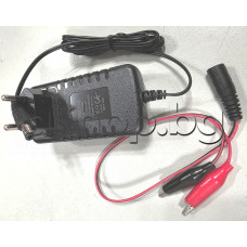 Универсал зарядно-адаптор 100-240VAC/50-60Hz, с изход 12V/1A,с жак d5.5/2.5mm + преходник с 2 щипки за малки акумулатори