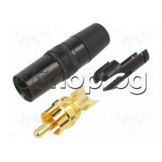 Конектор: RCA; щепсел; мъжки; прав; запояване; черен; месинг; 3,5mm
