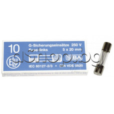 Предпазител стъклен-стопяем бавнодействащ,250V,2.0A,5x20 mm,T2A/250V,ZKT-2.0,Siba,Eska