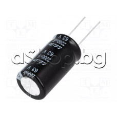 2200uF/63V,±20%, Кондензатор електролитен радиален, тип PF , d18x34mm ,-25...+105°C ,Elite PF1J222MNN1832JR